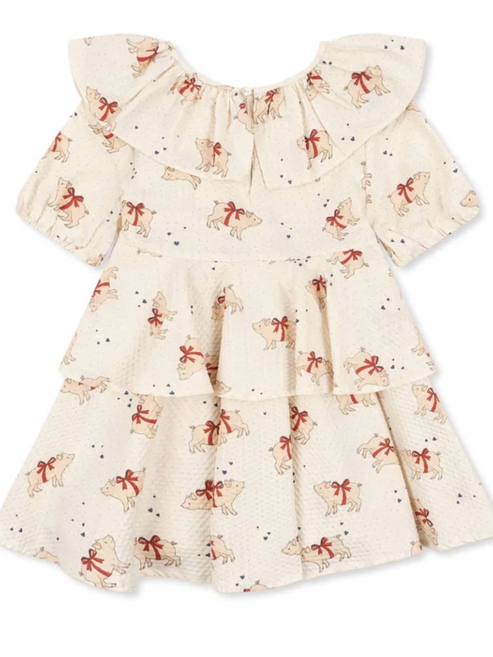 Koi he’s Slojd Cream Tiered Ruffle Dress with Red Bow Pig Print - 2T